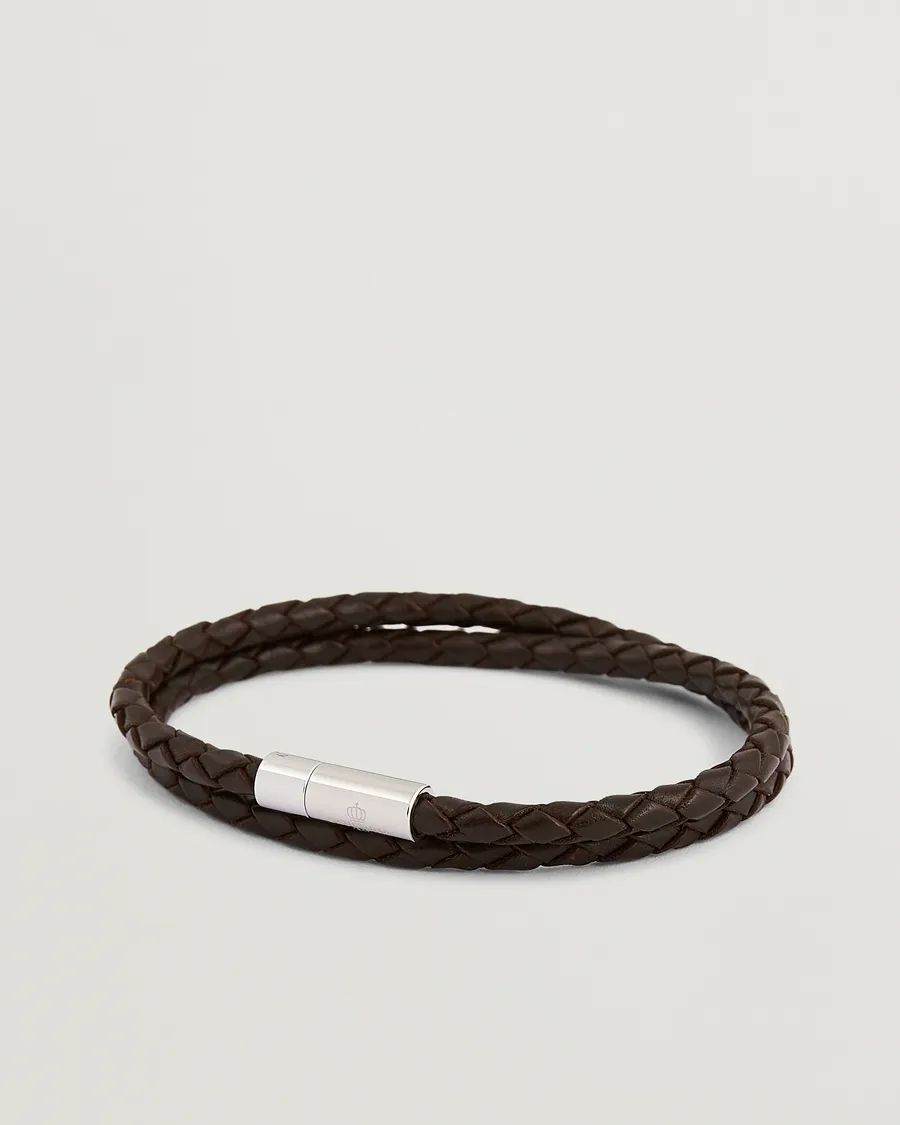 Two Row Leather Bracelet Dark Brown Steel